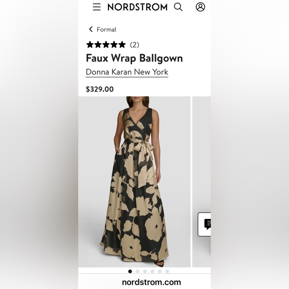 Donna Karan Black and Cream Faux Wrap Ballgown